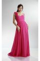 A Line Sweetheart Long Hot Pink Chiffon Ruched Bridesmaid Dress Flower Straps