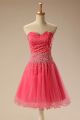 A Line Sweetheart Short Hot Pink Tulle Beaded Prom Dress