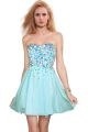 A Line Sweetheart Short Light Blue Chiffon Beaded Prom Dress