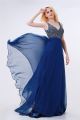 A Line V Neck Open Back Long Royal Blue Chiffon Beaded Prom Dress