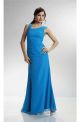 Asymmetrical Neckline Long Ocean Blue Chiffon Ruched Bridesmaid Evening Dress