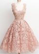 Ball Gown Sleeveless Short Peach Lace Party Prom Dress