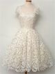 Ball Gown Square Neck Cap Sleeve Short Heavy Ivory Lace Prom Dress