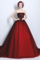 Ball Gown Strapless Tulle Lace Black And Red Gothic Wedding Dress