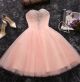 Ball Gown Sweetheart Blush Pink Tulle Beaded Short Prom Dress