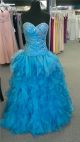 Ball Gown Sweetheart Corset Back Turquoise Blue Organza Ruffle Prom Dress