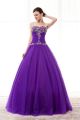 Ball Gown Sweetheart Dropped Waist Purple Tulle Beaded Prom Dress