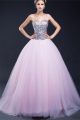 Ball Gown Sweetheart Light Pink Tulle Sequin Beaded Prom Dress Corset Back