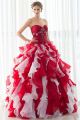 Ball Gown Sweetheart Red Organza Ruffle Quinceanera Prom Dress With Jacket