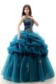 Ball Gown Sweetheart Spaghetti Strap Teal Organza Puffy Quinceanera Prom Dress