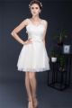 Ball Gown V Neck Short Light Champagne Tulle Prom Dress With Straps Bow