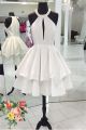 Ball Halter Front Cut Out Short White Taffeta Prom Dress