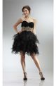 Ball Strapless Short Black Organza Ruffle Gold Beaded Prom Dress