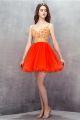 Ball Sweetheart Open Back Orange Tulle Lace Prom Dress With Straps