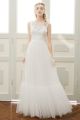 Bateau Neckline Low V Back Sleeveless Lace Tulle Outdoor Boho Wedding Dress