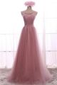 Beautiful A Line Jewel Neckline Long Dusty Rose Tulle Prom Dress