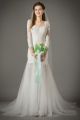 Beautiful Mermaid V Neck Tulle Lace Wedding Dress With Sleeves