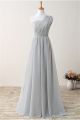 Charming A Line One Shoulder Long Silver Chiffon Bridesmaid Prom Dress