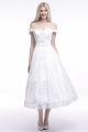 Charming Off The Shoulder Tea Length Summer Beach Wedding Party Lace Dress