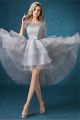 Charming Silver Lace Sleeve Organza Ruffle High Low Prom Dress Bow Sash