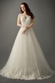 Chic A Line Scalloped Neckline Sleeveless Tulle Lace Wedding Dress