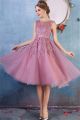 Chic Bateau Neckline Dusty Rose Tulle Lace Short Prom Dress With Belt