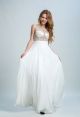 Chic Sheer Back Long White Chiffon Tulle Beaded See Through Prom Dress