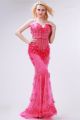 Chic Spaghetti Strap Hot Pink Tulle Flower Prom Dress With Bow Sash