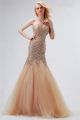 Chic Trumpet Mermaid Sweetheart Champagne Tulle Beaded Prom Dress