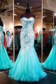 Classy Mermaid Sweetheart Aqua Lace Tulle Prom Dress