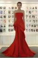 Couture Mermaid Strapless Red Satin Special Occasion Evening Dress With Slit