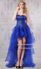 Cute Strapless High Low Royal Blue Sequin Tulle Ruffle Prom Dress