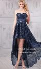 Cute Strapless Navy Sequin High Low Bridesmaid Prom Dress