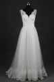 Elegant A Line Scalloped Neck Backless Tulle Lace Beach Wedding Dress With Sash