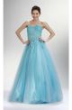 Elegant A Line Strapless Light Sky Blue Tulle Lace Beaded Prom Dress