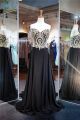 Elegant A Line Sweetheart Long Black Chiffon Gold Lace Prom Dress