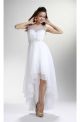 Elegant High Low Cap Sleeve Open Back White Chiffon Beaded Prom Dress