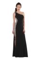 Elegant One Shoulder Long Black Jersey Beaded Panel Prom Dress