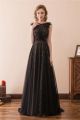 Elegant Sleeveless Black Lace Tulle Long Prom Dress With Belt