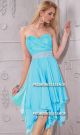 Elegant Strapless Short Light Sky Blue Chiffon Ruffle Beaded Party Prom Dress
