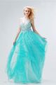 Fairy A Line V Neck Long Aqua Tulle Applique Prom Dress