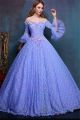 Fairy Ball Gown Off The Shoulder Flare Sleeve Lavender Lace Corset Prom Dress