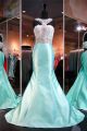 Fantastic Mermaid Aqua Satin Lace Beaded Special Occasion Prom Dress