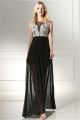 Fashion Scoop Neck Cap Sleeve Long Black Chiffon White Lace Beaded Prom Dress