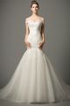 Fit And Flare Off The Shoulder Tulle Lace Corset Mermaid Wedding Dress