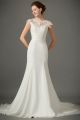 Fitted Trumpet High Neck Cap Sleeve Sheer Back Lace Chiffon Wedding Dress