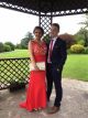 Fitted V Neck High Slit Red Lae Jersey Prom Dress