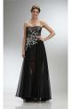 Flowing Strapless Long Black Chiffon Beaded Prom Dress