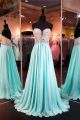 Gorgeous A Line Deep Sweetheart Neckline Long Aqua Chiffon Beaded Prom Dress