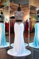 Gorgeous Cap Sleeve Two Piece Light Blue Jersey Brown Beaded Prom Dress